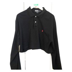 Polo by Ralph Lauren Black Crop Long Sleeve Polo L